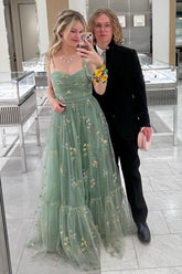 A Line Sweetheart Long Prom Dress with Embroidery