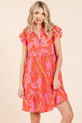 Ruffle Sleeve Tiered Mini Resort Dress
