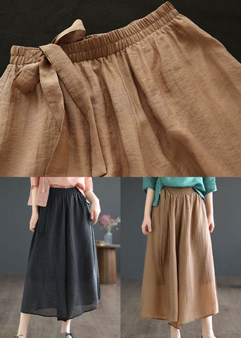 Black Patchwork Cotton Crop Wide Leg Pants Elastic Waist Summer Black Patchwork Cotton Crop Wide Leg Pants Elastic Waist Summer