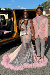 Shawl Lapel Pink Sequins Men's Prom Blazer