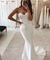 BMbridal Spaghetti-Straps Mermaid Wedding Dress With Lace