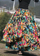 Modern Print Patchwork Elastic Waist Cozy Maxi Skirt