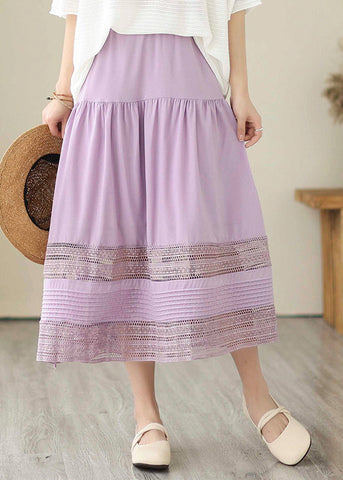 Bohemian Purple Hollow Out Patchwork Cotton Skirts Summer Bohemian Purple Hollow Out Patchwork Cotton Skirts Summer