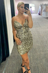 Sparkly Sheath Sweetheart Golden Sequins Short Homecoming Dress