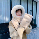 Women Winter Solid Plush Scarf Warm Hat