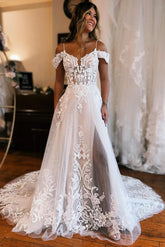 Bmbridal Pretty Off-the-Shoulder Wedding Dress Lace Appliques With Slit