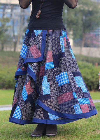 Boho Red Plaid Wrinkled Asymmetrical Patchwork Linen Skirts Fall Boho Red Plaid Wrinkled Asymmetrical Patchwork Linen Skirts Fall