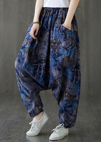 Blue Elastic Waist Loose Lantern Pants Summer Blue Elastic Waist Loose Lantern Pants Summer