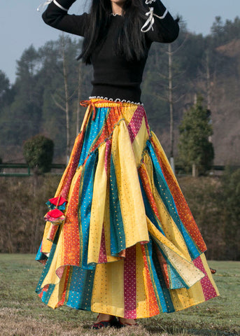 Boho Colorblock Striped Asymmetrical Design Patchwork Cotton Skirts Fall Boho Colorblock Striped Asymmetrical Design Patchwork Cotton Skirts Fall