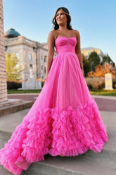 Sweetheart Tiered Tulle Long Prom Dresses
