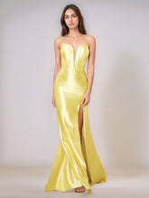 Deep V-neck Spaghetti Straps Mermaid Bridesmaid Dress Long with Slit