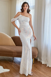 One Shoulder Sequins Prom Dress with Slit