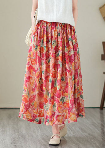 Boho Floral Wrinkled Pockets Elastic Waist Patchwork Linen Skirts Summer Boho Floral Wrinkled Pockets Elastic Waist Patchwork Linen Skirts Summer