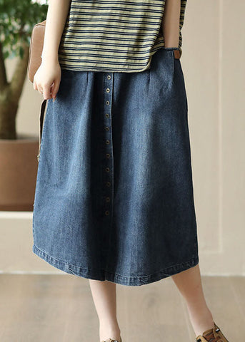 Blue Pockets Patchwork Denim Skirts Wrinkled Elastic Waist Summer Blue Pockets Patchwork Denim Skirts Wrinkled Elastic Waist Summer
