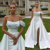 Bmbridal Off-the-Shoulder Wedding Dress Mermaid Split Overskirt