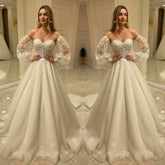 Bmbridal Sweetheart Lace Wedding Dress Detachable Sleeves