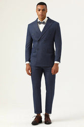 3 Piece Dark Blue Double Breasted Pinstripe Men's Prom Suits