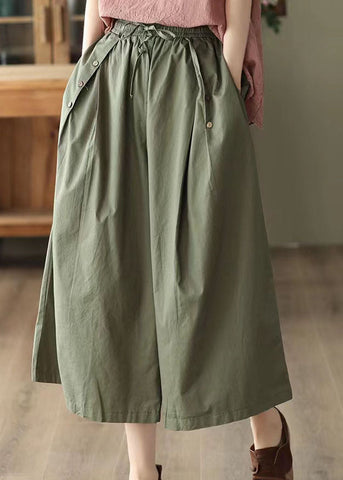 Bohemian Army Green Pockets Patchwork Cotton Crop Pants Summer Bohemian Army Green Pockets Patchwork Cotton Crop Pants Summer