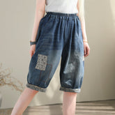 Women Casual Patchwork Loose Cotton Denim Shorts