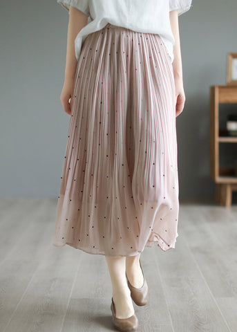 Bohemian Pink Elastic Waist Dot Print Chiffon Skirts Summer Bohemian Pink Elastic Waist Dot Print Chiffon Skirts Summer