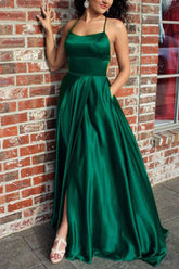 Satin A-line Backless Simple Prom Dress