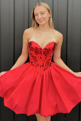 Stylish A Line Sweetheart Red Corset Homecoming Dress with Beading
