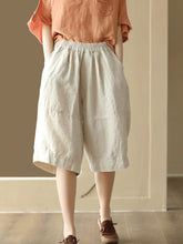 Women Summer Vintage Solid Spliced Pocket Loose Linen Pants