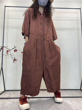 Women Summer Retro Solid Button Pocket Loose Jumpsuits