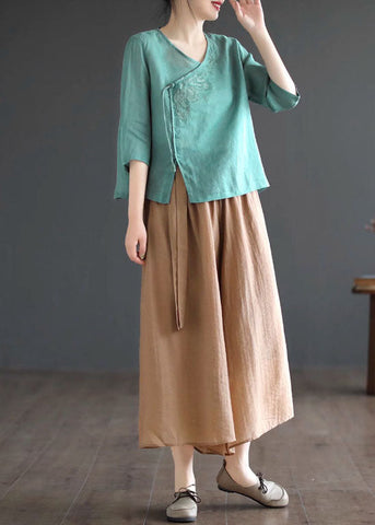Black Patchwork Cotton Crop Wide Leg Pants Elastic Waist Summer Black Patchwork Cotton Crop Wide Leg Pants Elastic Waist Summer