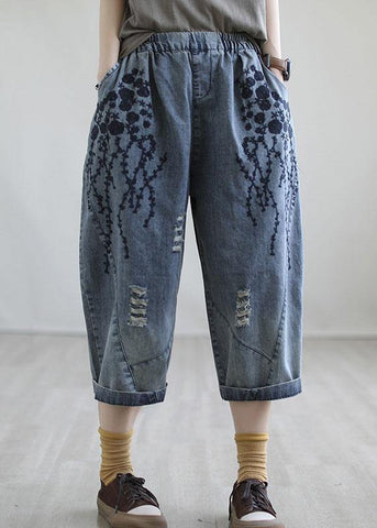 Boho Blue Embroideried Summer Denim Pants Boho Blue Embroideried Summer Denim Pants