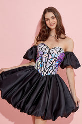 Black Sweetheart Homecoming Dress With Detachable Sleeves