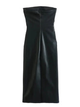 Black Faux Leather Dress Woman Off Shoulder Bodycon Long Dresses For Women Sexy Backless Dress Midi Party Dresses