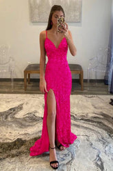 Hot Sequins Glitter Prom Dress with Slit
