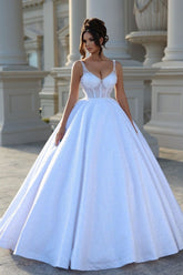 Bmbridal White Starps Ball Gown Wedding Dress Sleeveless With Beadings