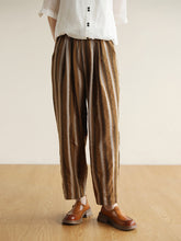 Women Summer Stripe Pocket Vintage Loose Cotton Pants