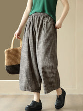 Plus Size Women Summer Vintage Stripe Pocket Loose Linen Harem Pants