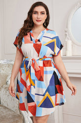 Plus Size Notched Neck Tie Waist Resort Dress