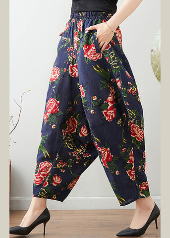 Blue Elastic Waist Lantern Pants Summer Blue Elastic Waist Lantern Pants Summer
