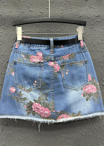 Boho Blue Print High Waist Sashes Skirt Summer Boho Blue Print High Waist Sashes Skirt Summer