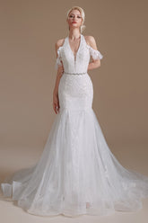 BMbridal Halter V-Neck Mermaid Lace Wedding Dress Long On Sale