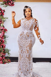 Gorgeous Long Sleeves Lace Wedding Dress Mermaid Bridal Gown