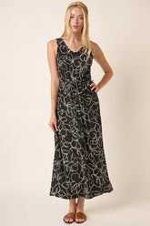 Side Slit Flower Print V-Neck Sleeveless Maxi Dress