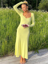 Knit Long Sleeve Maxi Dress Female Slim Solid Party Dress