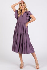 Mauve Ruffle Sleeve Resort Midi Dress