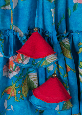 Bohemian Blue Cinched Print High Waist Patchwork Cotton Skirts Summer Bohemian Blue Cinched Print High Waist Patchwork Cotton Skirts Summer