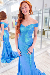Off Shoulder Sequins Mermaid Prom Dress