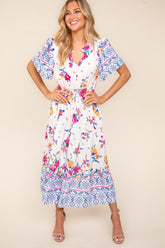 Short Sleeve Floral Tiered Summer Midi Dress