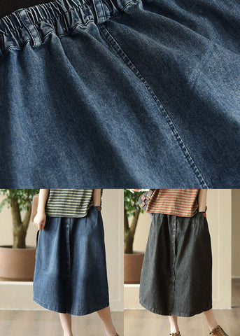 Blue Pockets Patchwork Denim Skirts Wrinkled Elastic Waist Summer Blue Pockets Patchwork Denim Skirts Wrinkled Elastic Waist Summer