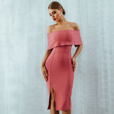 Summer Woman Bandage Dress Slash Neck Bodycon Off Shoulder Midi Club Dress Celebrity Evening Party Dress Vestidos