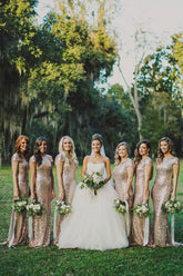 Rose Gold Sequin Mermaid Long Bridesmaid Dress, Maid of honor Dresses